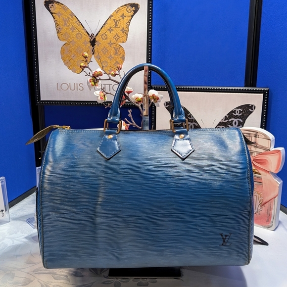 Louis Vuitton Epi Blue Leather Speedy 35 Satchel - Picture 1 of 16